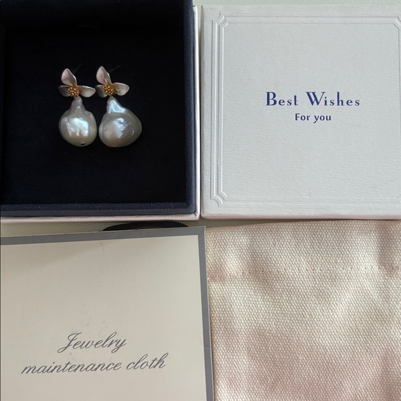 Floral Pearl Drop Earrings in Silver and Gold - Picture 6 of 8